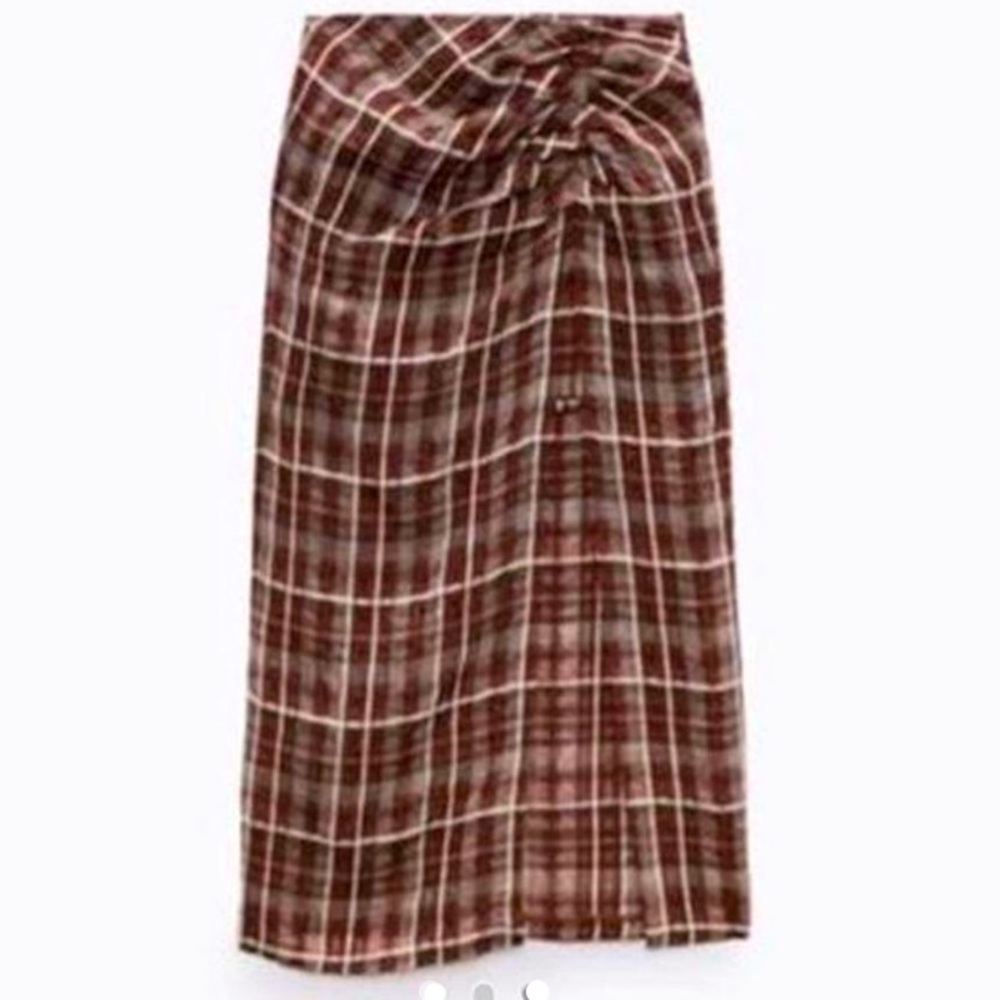 Zara burgundy Plaid Slit Midi Skirt